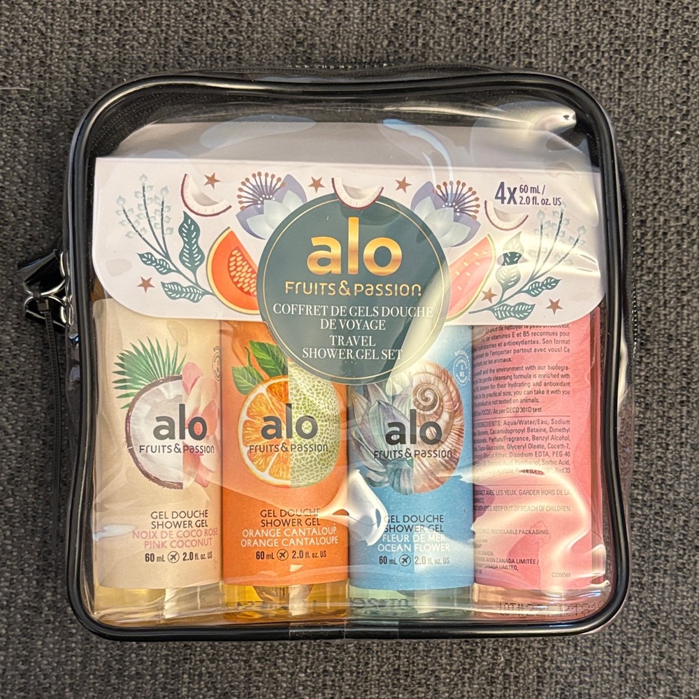 ALO  Fruits & Passion Travel Shower Gel Set in 4 floral/fruity scents NWT